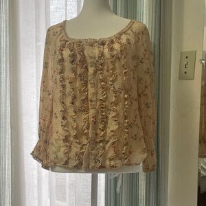 Ralph Lauren Blue Label Floral Ruffle Blouse - Beige